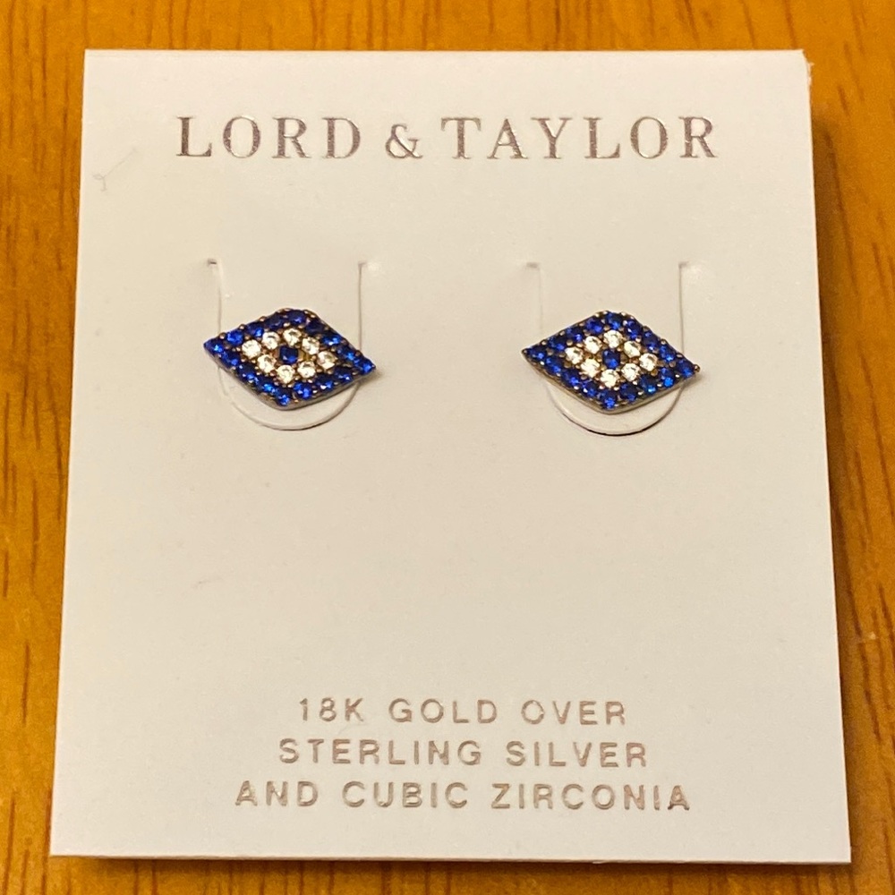 New 18K Gold Over Sterling Silver and Cubic Zirconia Evil Eye Earrings